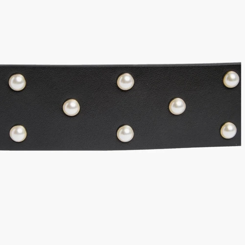NWT Kate Spade New York Faux Pearl Belt Medium, BLACK